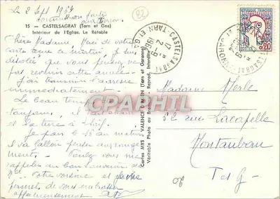 Interior da igreja — O Retábulo — Cartas MYS, Valence d'Agen — Verso