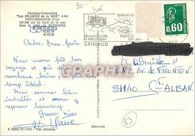 Camping-Caravaning 'Les Prairies de la Mer' — Port-Grimaud (Var) — Beauvallon Imprimeur — Verso