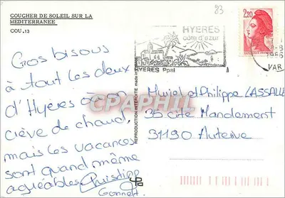 Pôr do sol sobre a Méditerrâneo — Hyères, Côte d'Azur — editor não visível — Verso
