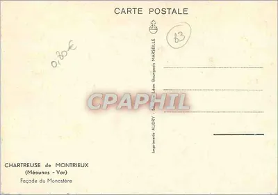 Fachada do Mosteiro de Montrieux — Méounes - Var — Imprensa Audry, Marselha — Verso