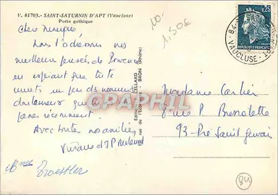 Saint-Saturnin-d'Apt — Porta gótica — Edição Cellaard - Bron — Verso