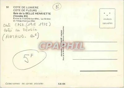 Côte de Lumière — Zatoka Belle Henriette (Vendée) — Wydawnictwo Artaud Frères — Rewers