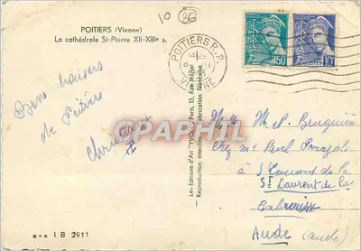 Poitiers — A catedral de São Pedro XII-XIIIe s. — J. Vonn (editor) n° 2911 — Verso