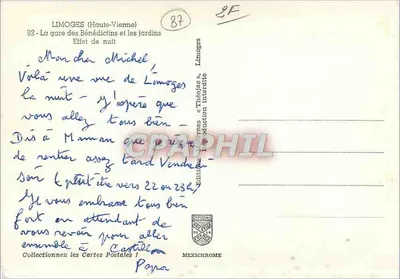 Limoges (Haute-Vienne) — La stazione dei Benedettini e i giardini — Effetto notturno — Edizioni Diplôme — Verso