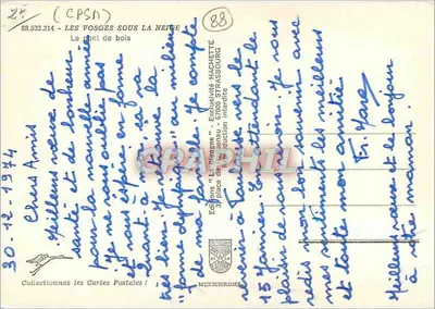 Os Vosges sob a neve — O ponte de madeira — Edições "La Véronique" Hachette, 3 place de l'Opéra, Strasbourg — Verso