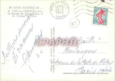 PONT-SUR-YONNE — Presa de Champ-Fleury y Castillo de Sixte — Edición LAPIE SERVICE AÉRIEN — Reverso