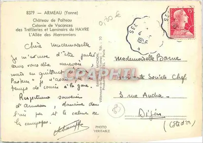 Avenida dos Nozes — Castelo de Palteau, Armeau (Yonne) — Edição E. Mignon — Verso