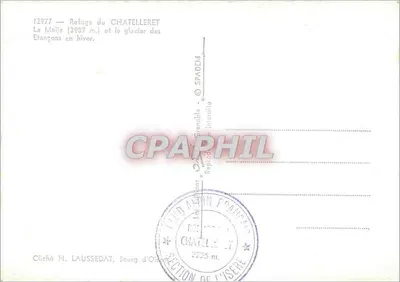 Refúgio do Chatelleret — La Moije [3987 m.] e o glaciar dos Etangons no inverno — Cliché H. Laussedat, Bourg d'Oisans — Verso