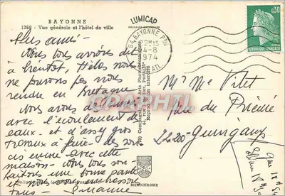 Bayonne — vista geral e o edifício da prefeitura — Lumicap — Verso