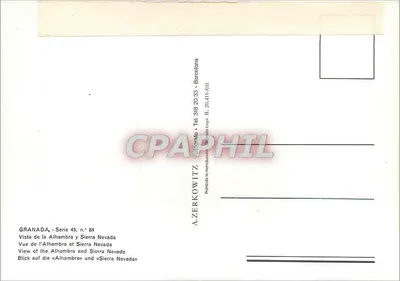 Granada — Widok Alhambrzy i Sierra Nevada — Azerkowitz, seria 45, nr 84 — Rewers