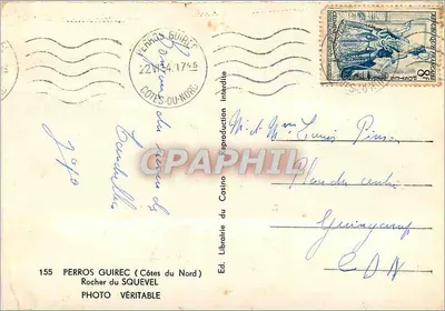 Rocher du Squevel — Perros Guirec (Côtes du Nord) — Ed. Librairie du Casino, n° 155 — Verso