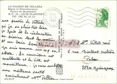 The House of Velleda — Rest and Convalescence Establishment in Plancoët — Editions Y.R. Caïdial — Back