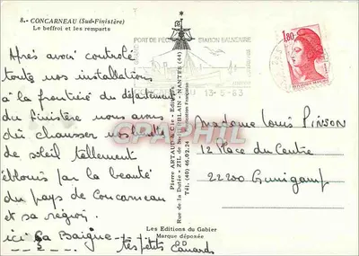 Concarneau (Sud-Finistère) — El campanario y los muros — Pierre Aftaud & Cie, editor — Reverso