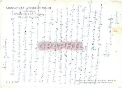 A Ponta do Raz (Finistère) — Editor YVON, n° E.K.B. 547 — Verso