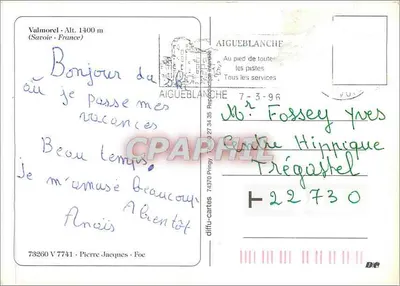 Valmorel — villaggio innevato al tramonto — diffu-cartes 73260 V 7741 — Verso