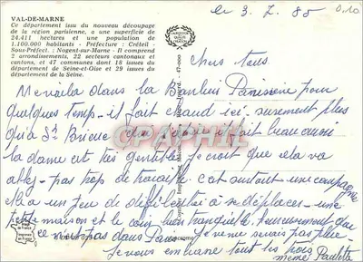 Val-de-Marne — carta postal turística com mapa e fotos — editada por uma sociedade desconhecida — Verso