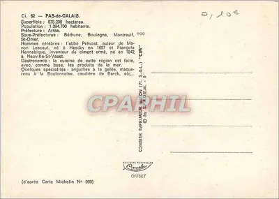 पास-डे-कैले — पर्यटक कार्ड जिसमें प्रमुख स्थानों की तस्वीरें हैं — इम्प्रिमर सीआईएम — N° 989 — पीछे