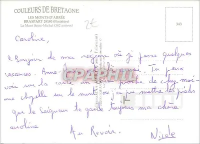 Monts d'Arree — widok na Mont Saint-Michel (382 metry) — wydawnictwo Ch'Art, nr 343 — Rewers