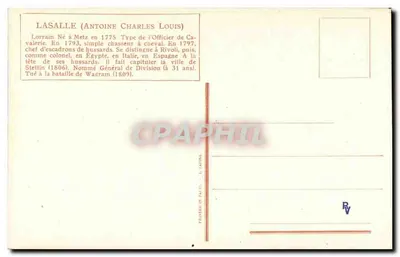 Antoine Charles Louis Lasalle — Oficial de cavalaria — Editor L. Lafuma, impresso em Paris — Verso