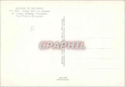 Sorriso da Bretanha — Moças em trajes de Lorient, Quimper, Fouesnant — Edições d'Art Le Doaré, Châteaurin — Verso