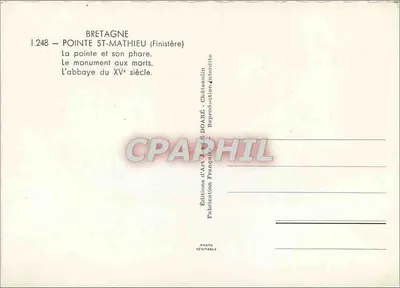 Ponta Saint-Mathieu — farol, monumento aos mortos, abadia — Éditions d'Art J. Doaré — Verso
