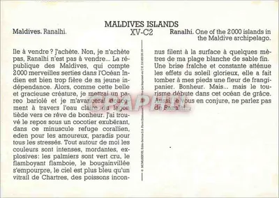 Maldivy. Ranalhi — paradajska wyspa — Wydawnictwo S.A. Poste-Services S.A. nr XV-C2 — Rewers