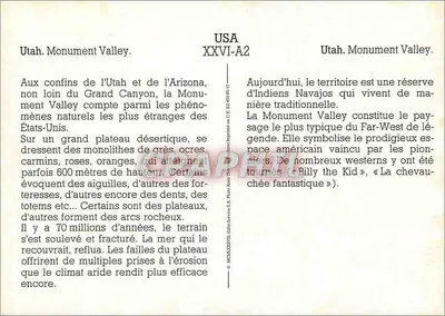 Utah. Monument Valley — reserva dos índios Navajos — Edições A. Photo-Service A. USA XXVI-A2 — Verso