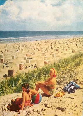 Spiaggia di sabbia con capanne — isole della Frisia orientale — edita dall'Ufficio Centrale Tedesco del Turismo
