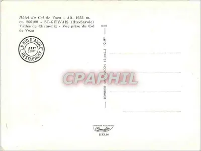 Visão do Col de Voza — Hotel do Col de Voza, altitude 1653 m — Editor Héliio — Verso