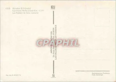 Mirador El Palmital — Carrera Molla a Guía Km. 4.300 — edições Islas s.a. — Verso