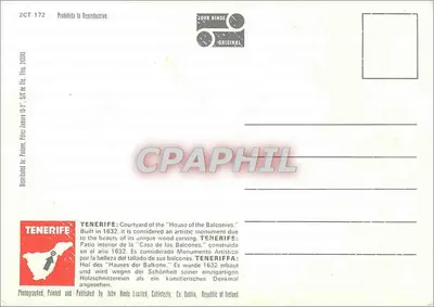La Orotava, Tenerife, Ilhas Canárias — Pátio da 'Casa dos Balcões' — John Hinde Studios — Verso