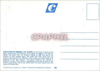 As falésias de Moher, Condado de Clare, Irlanda — Cardall Ltd. n°303 — Verso