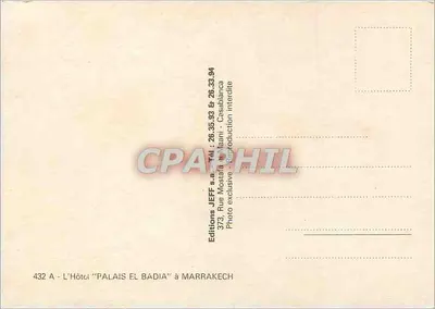 Hotel PALAIS EL BADIA — Casablanca — Edições JEFF — Verso