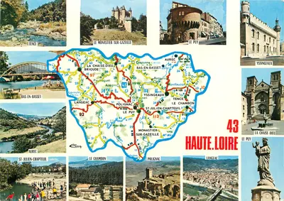 Haute-Loire — Carta turística com fotos de locais emblemáticos — Impressora CIMCOLOR