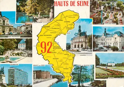 Hauts-de-Seine — carta postal turística com mapa do departamento — Impressions Combier