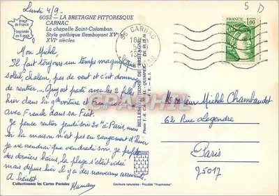 Carnac — A capela Saint-Colomban — Belles Éditions de Bretagne — Verso
