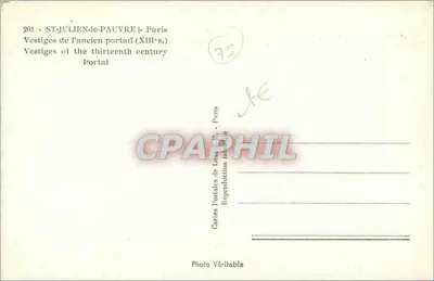 Saint-Julien-le-Pauvre — Vestígios do antigo portal (século XIII) — Cartes Postales de Laroche - Paris, n°201 — Verso