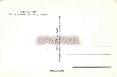 Paris zur Nacht — Das Rathaus beleuchtet — Edition Photo au Bromure, n°105 — Rückseite