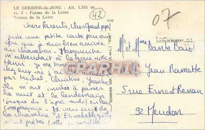 Le Gerbier-de-Jong - Fazenda da Loire — Fonte da Loire — Estação de Turismo Combier — Verso