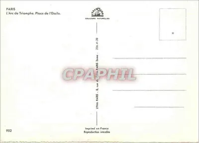 Paris — Arco do Triunfo, Praça da Estrela — editor LYNAL Paris, n° 952 — Verso