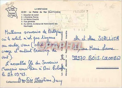 La Pointe du Raz — vista panoramica con statua di Notre-Dame des Naufragés — Éditions Jean — Verso