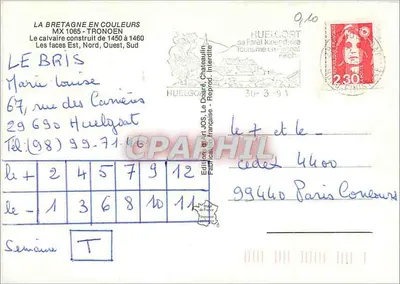Tronoën - El Calvario — editor Art JOS, n° 1065 — Reverso