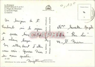 Saint-Malo (Il-et-V.) — La Grande Plage e il Casinò — Edizioni Colori Naturali, Serie S 173 — Verso