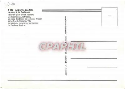 Rennes — Antica capitale del ducato di Bretagna — Edizione YCA — Verso
