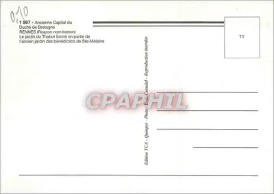 Ogród Thabor w Rennes — Stara stolica Duczyny Bretanii — Wydawnictwo YCA - Quimper — Rewers