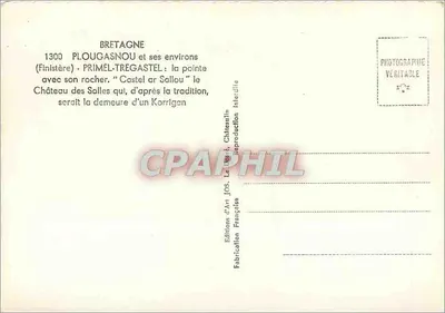 PLOUGASNOU e seus arredores — Primél-Tregastel : a ponta com sua rocha "Costel ar Sallou" — Edições de Arte JOS, França — Verso