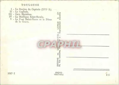 Toulouse — widok panoramiczny z głównymi zabytkami — Wydawnictwo Lavelle, nr 5087 E — Rewers