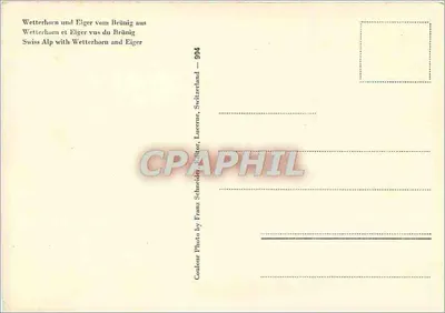 Wetterhorn und Eiger vom Brünig aus — Swiss Alp — editor Franz Schneider, Lucerna, Suíça — n° 994 — Verso