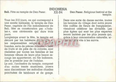 Święto w świątyni Den Pasar — Bali — Wydawca: E. A. Frons Paris — Rewers