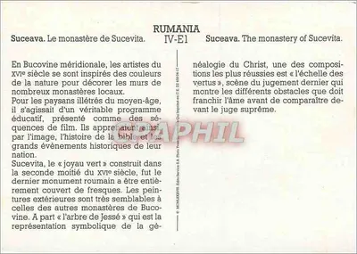 Monastère de Sucevita — Suceava, Rumunia — Éditions Romane S.A. IV-E1 — Rewers